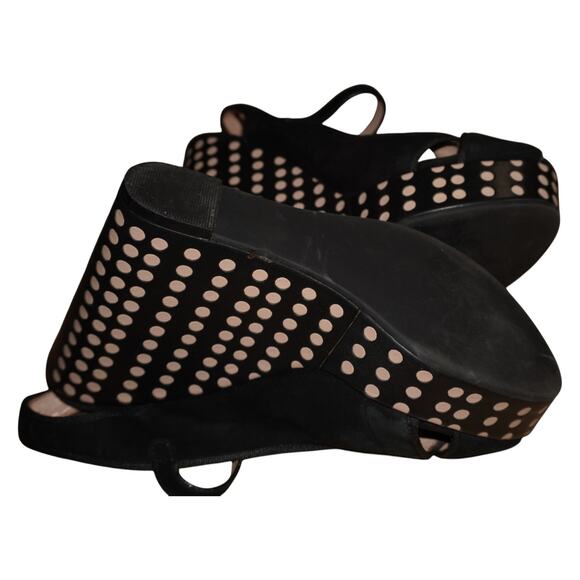 Tory Burch Ollie Black Suede Polka Dot Wedge Sandals Women’s 6.5M Made in Brazil - Picture 11 of 12